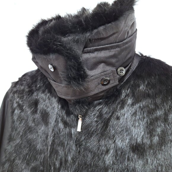 RK Black bomber jacket with rabbit hair front and detachable rabbit hair collar - Picture 4 of 12